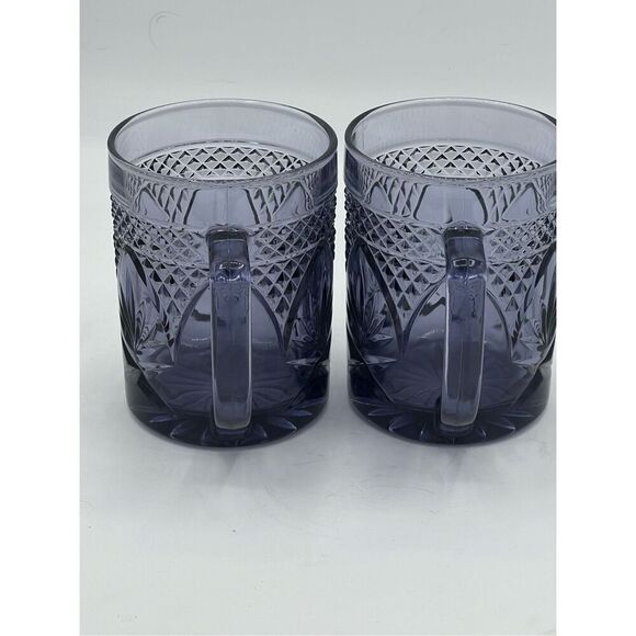 Set Of 2 Vintage Crystal d' Arques Durand Amethyst Purple Glass Coffee Tea Mugs - Picture 6 of 7